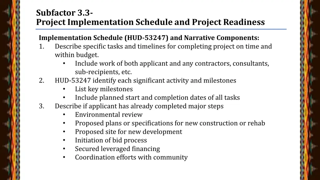 subfactor 3 3 project implementation schedule