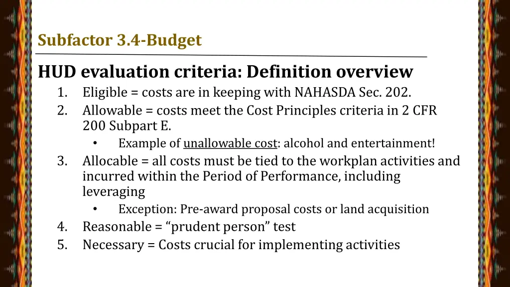 subfactor 3 4 budget