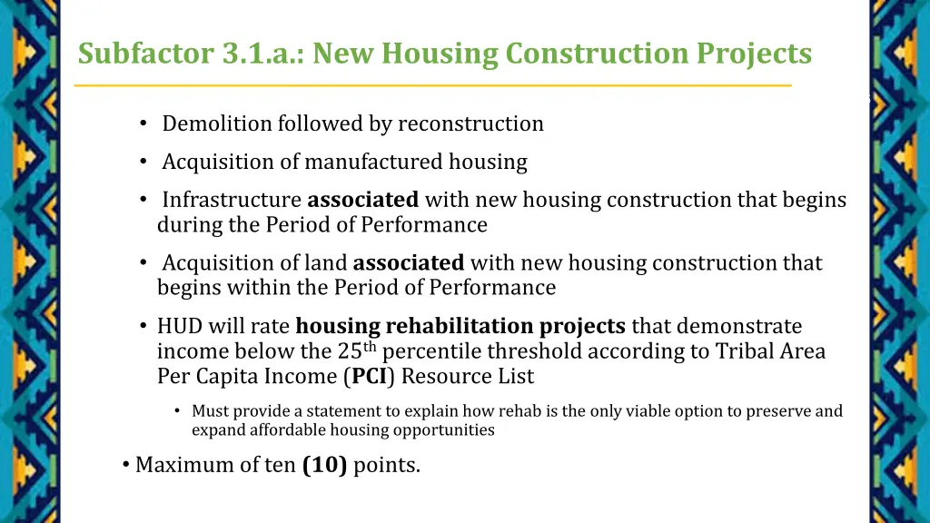 subfactor 3 1 a new housing construction projects