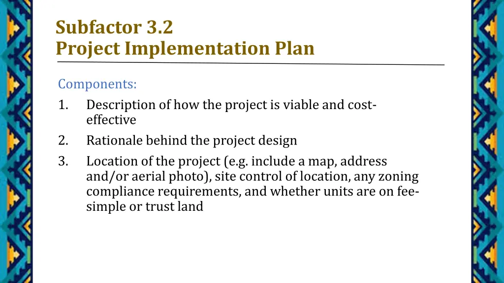 subfactor 3 2 project implementation plan