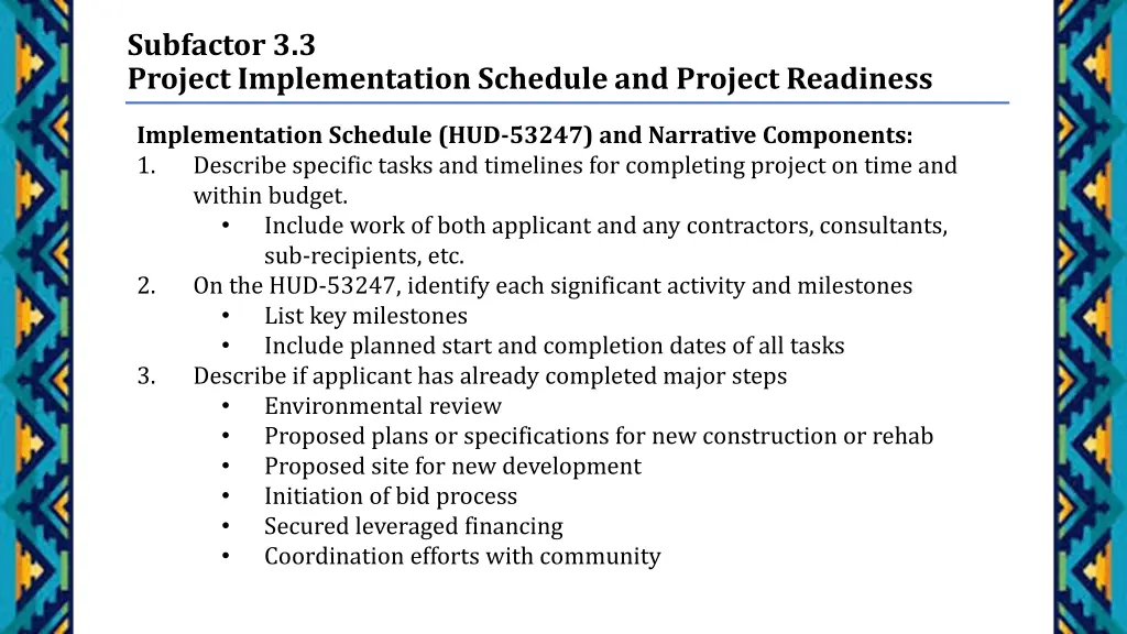 subfactor 3 3 project implementation schedule