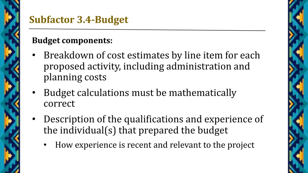 subfactor 3 4 budget 1