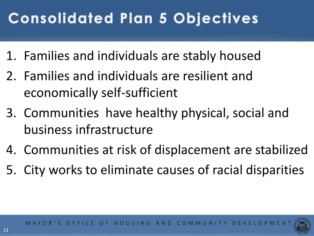 consolidated plan 5 objectives