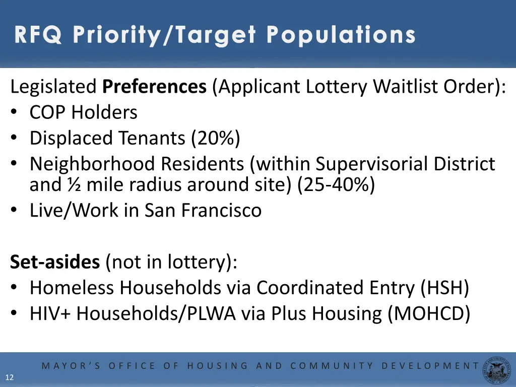 rfq priority target populations