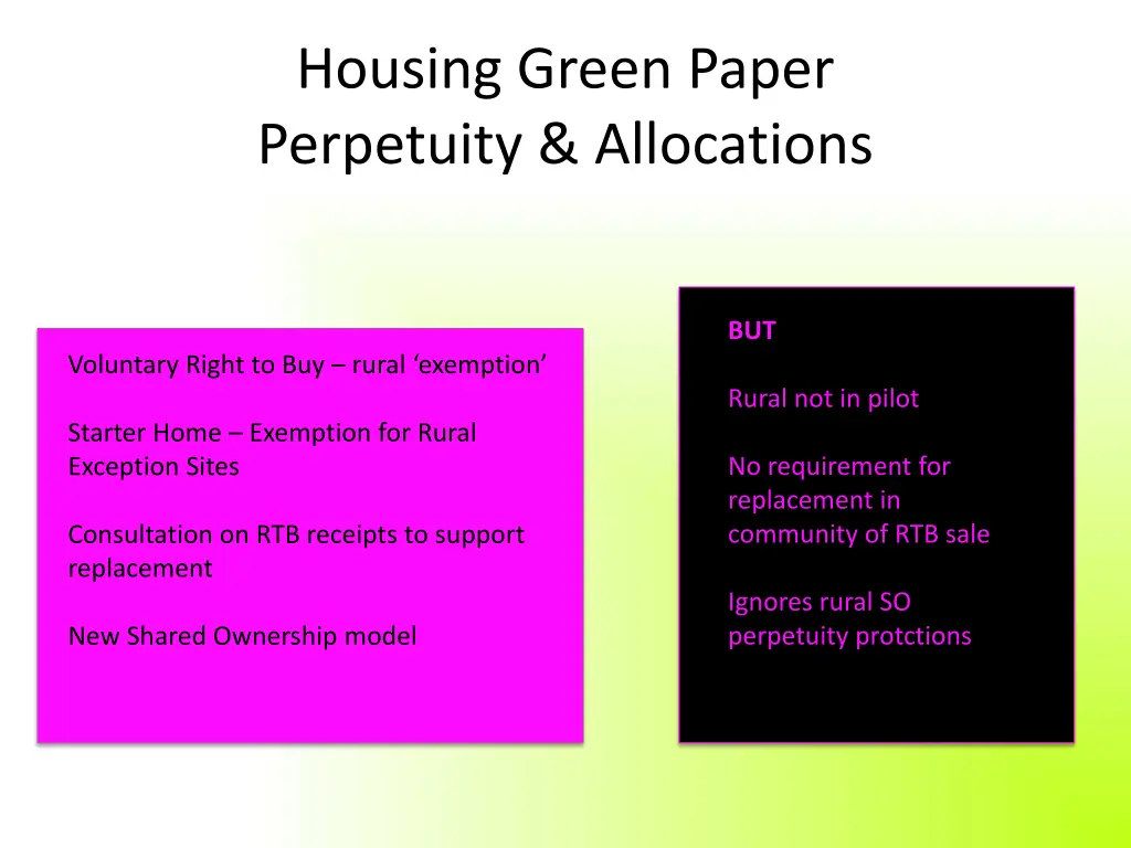 housing green paper perpetuity allocations