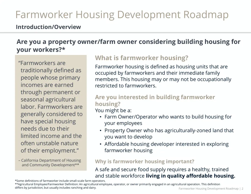 farmworker housing development roadmap