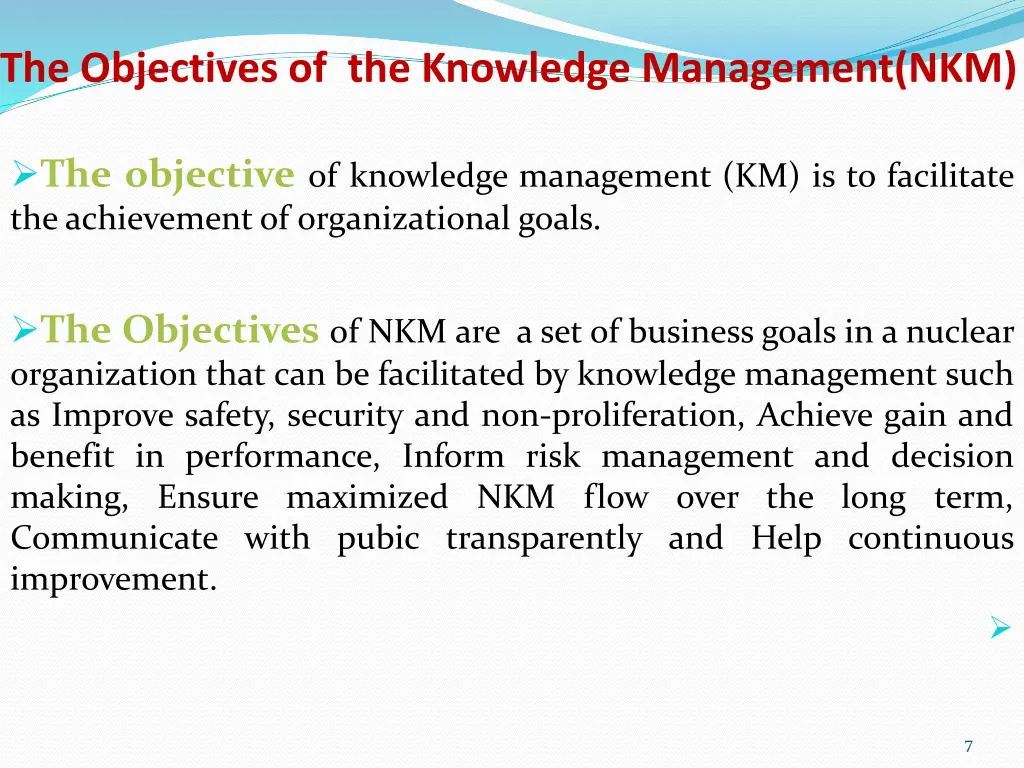 the objectives of the knowledge management nkm