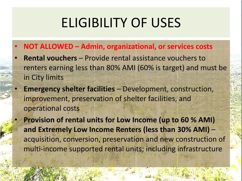 eligibility of uses 1