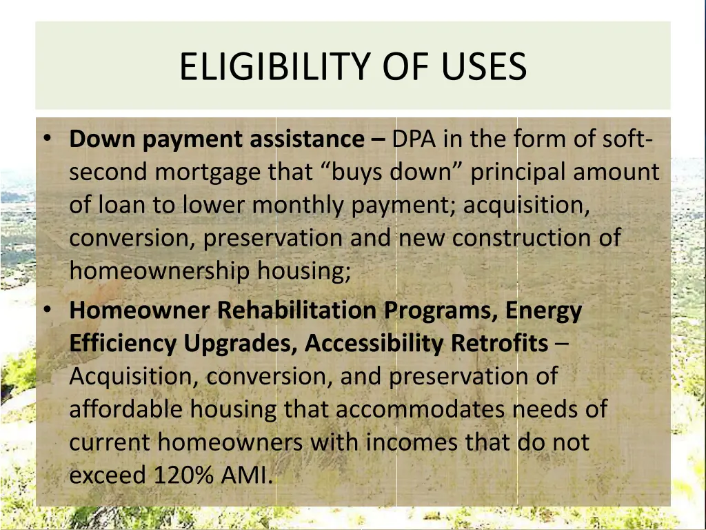 eligibility of uses 2