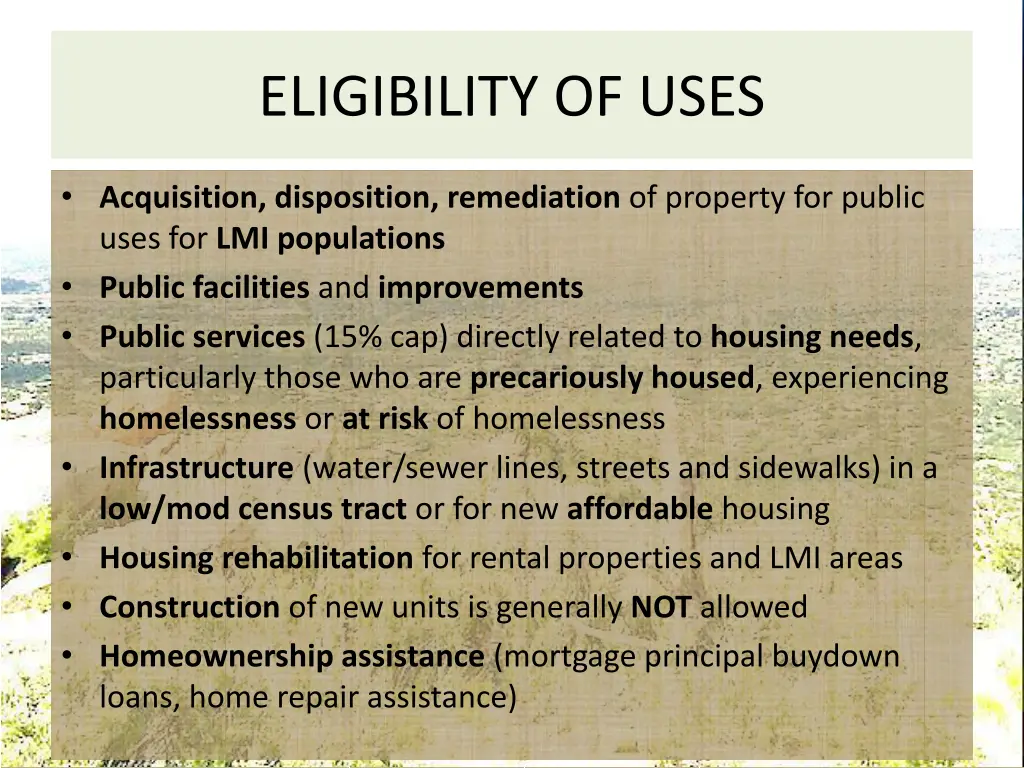 eligibility of uses