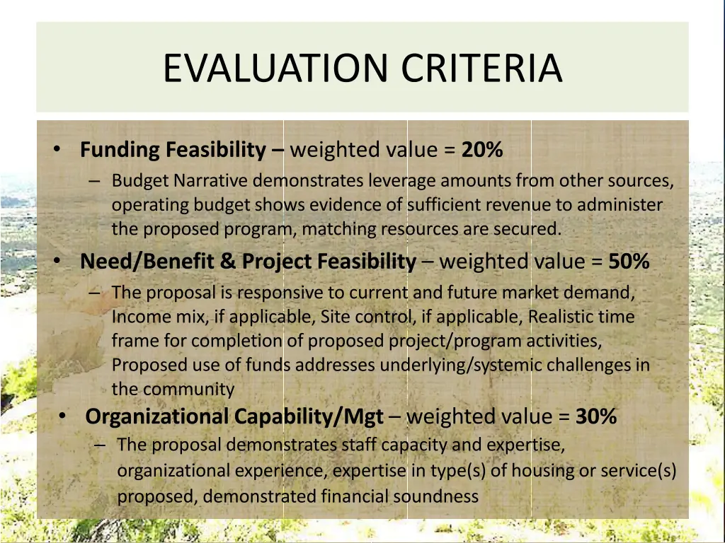 evaluation criteria 1