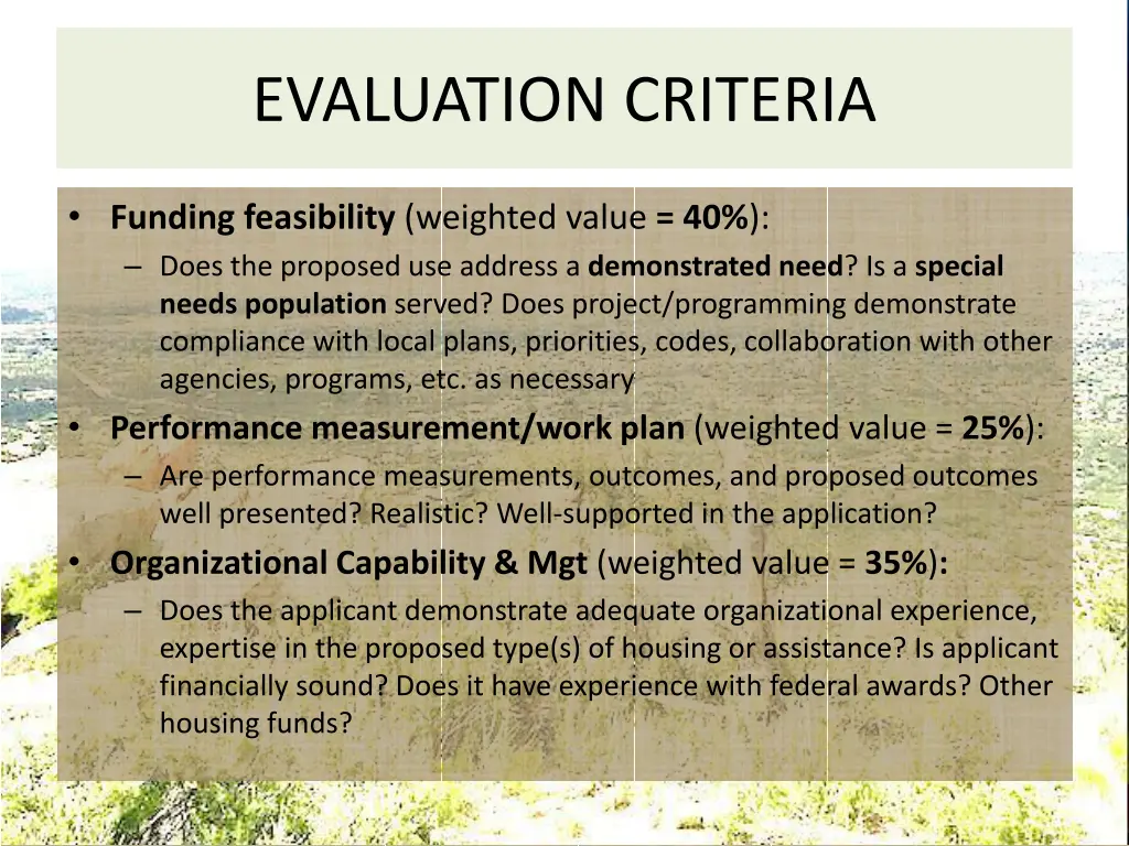 evaluation criteria