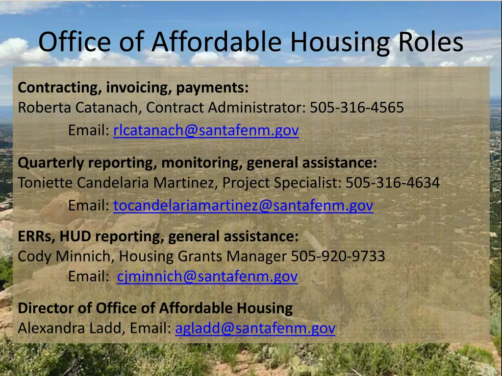 office of affordable housing roles