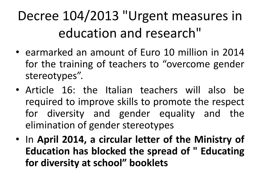 decree 104 2013 urgent measures in education