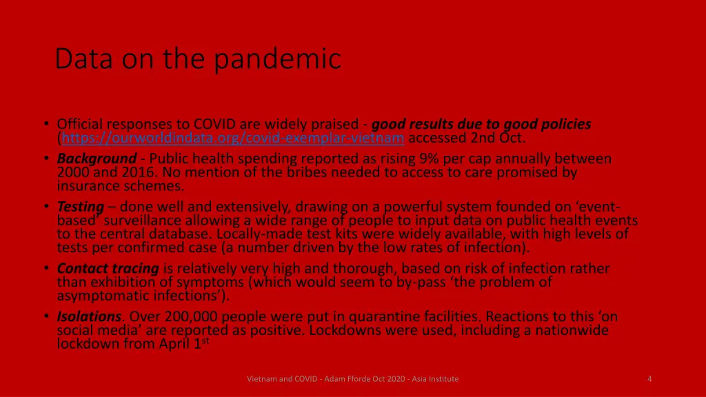 data on the pandemic