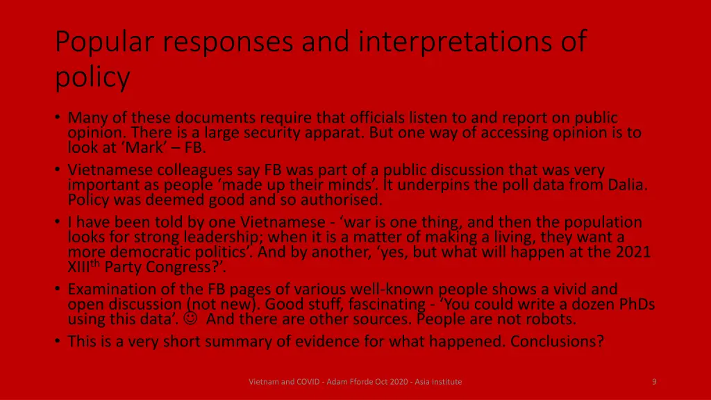 popular responses and interpretations of policy