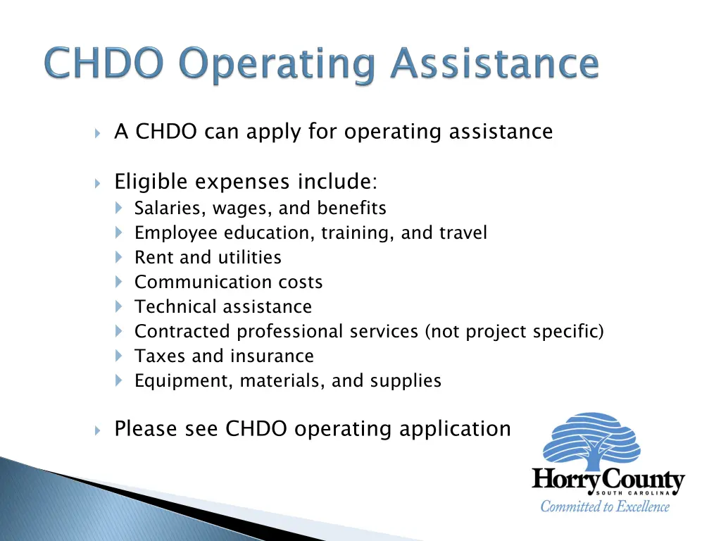 a chdo can apply for operating assistance