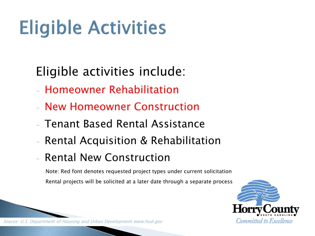 eligible activities include homeowner