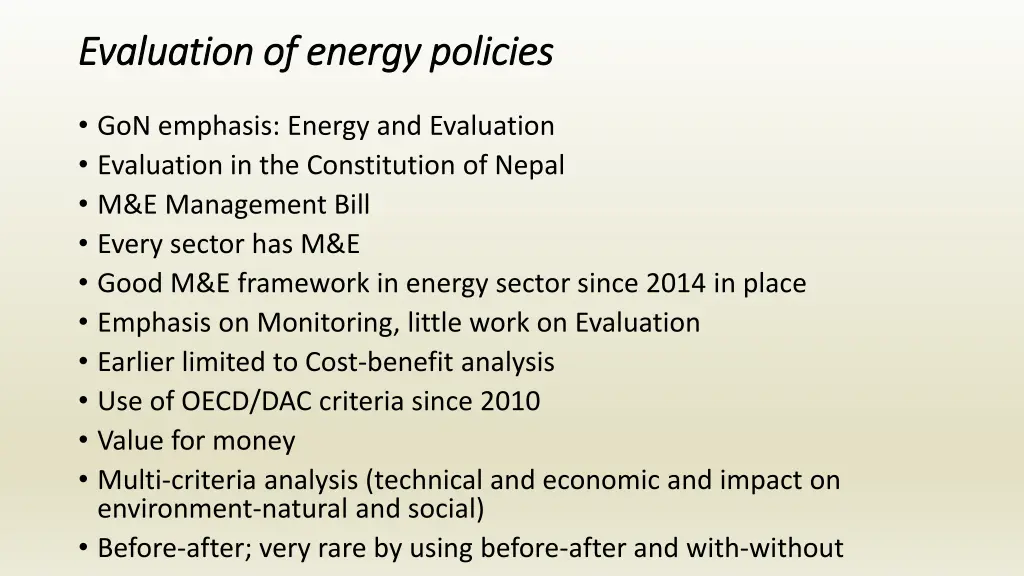 evaluation of energy policies evaluation