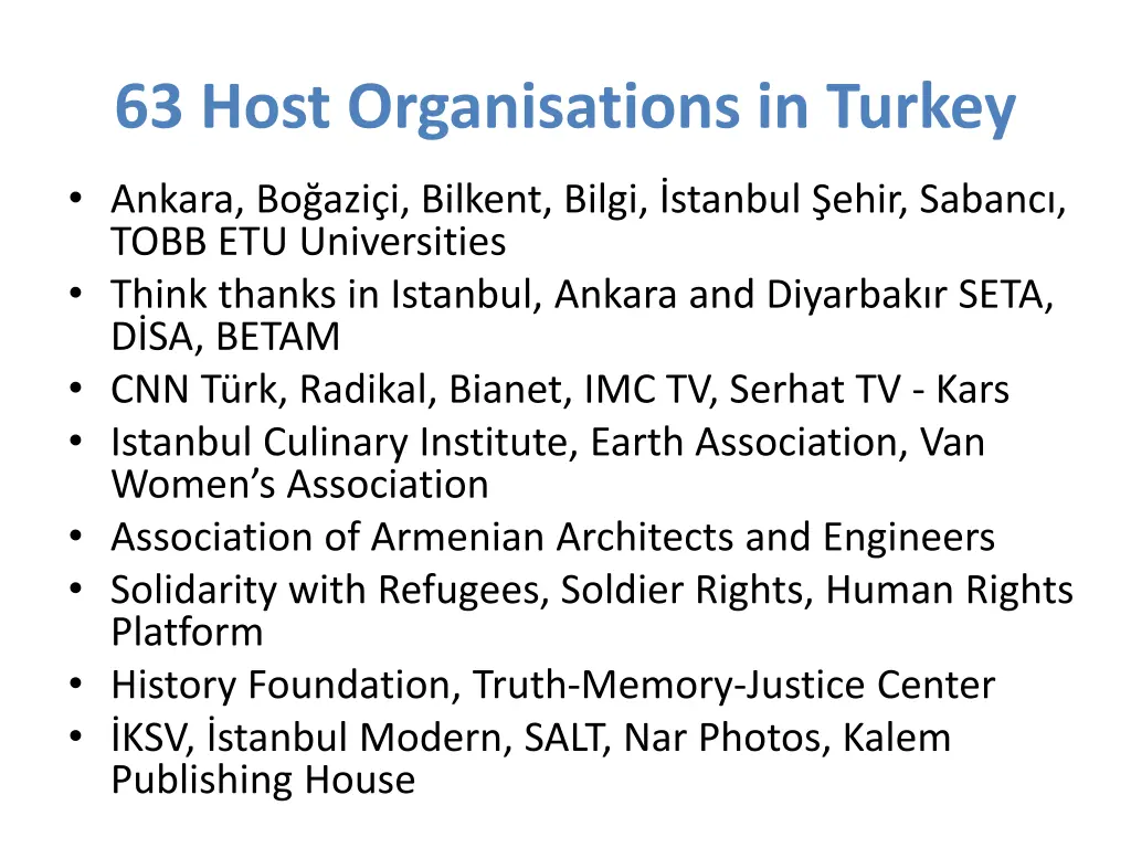 63 host organisations in turkey