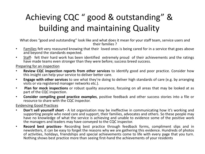 achieving cqc good outstanding building