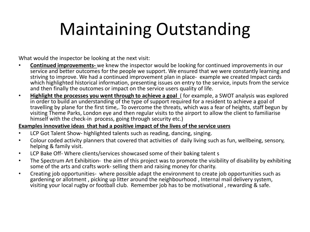 maintaining outstanding