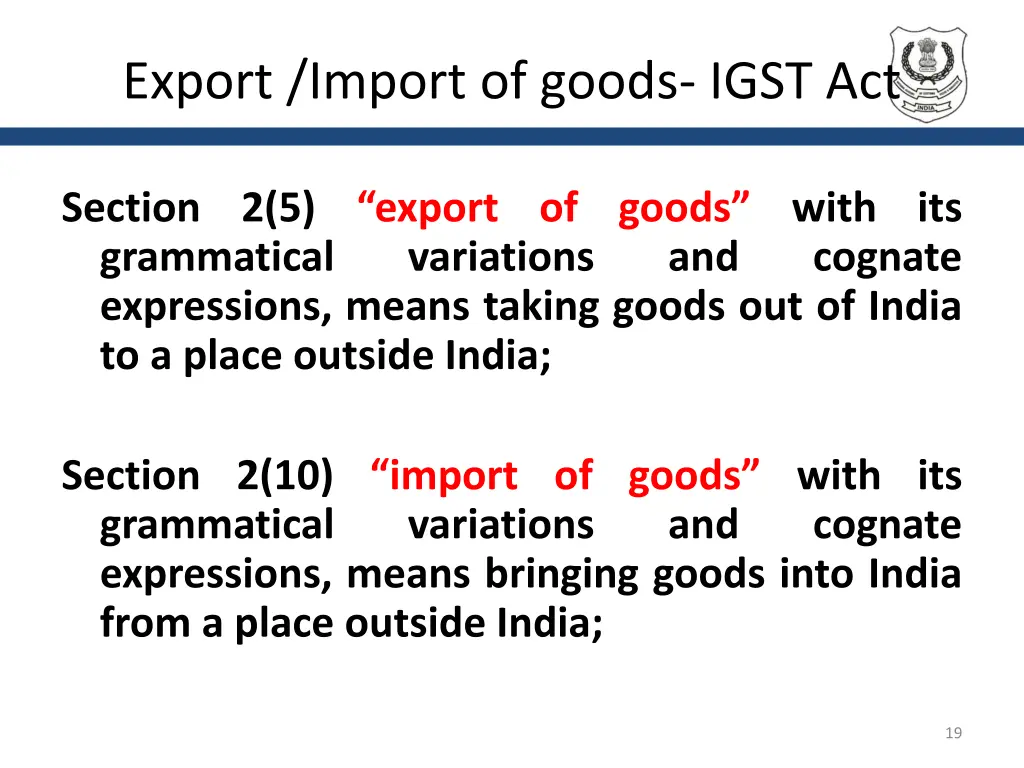 export import of goods igst act