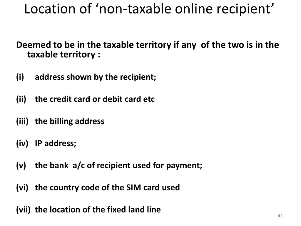 location of non taxable online recipient