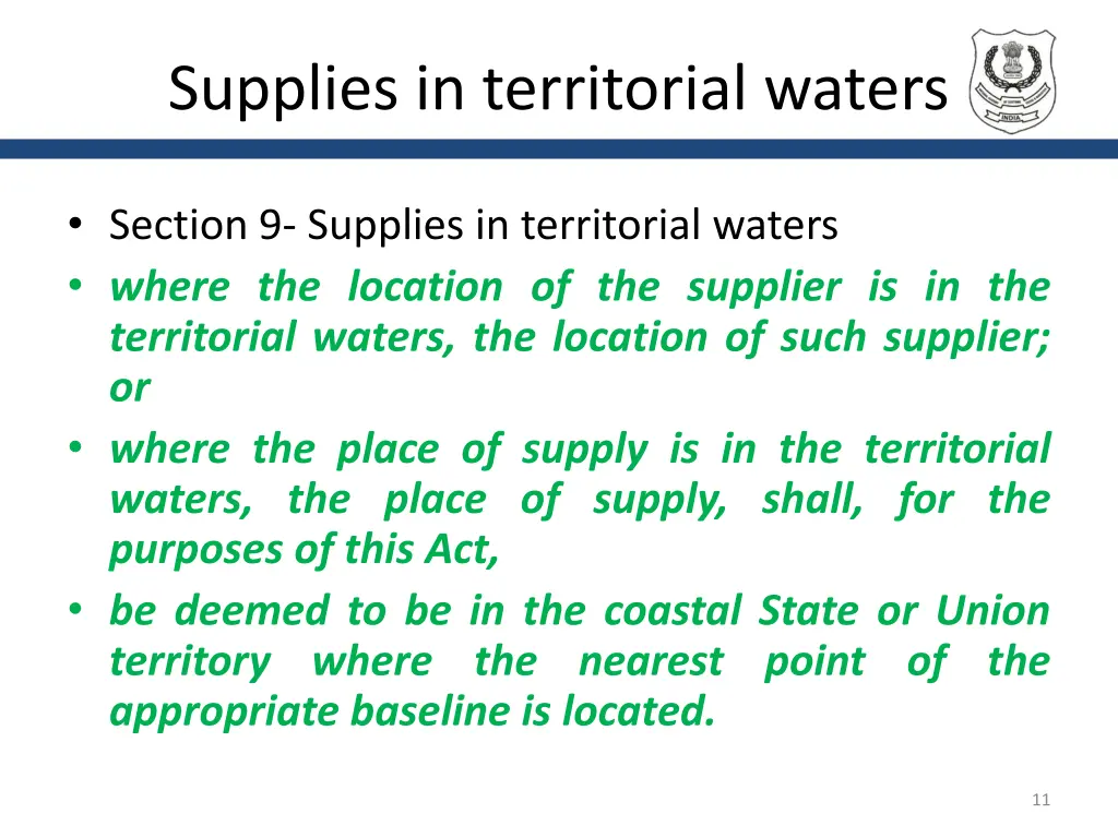 supplies in territorial waters