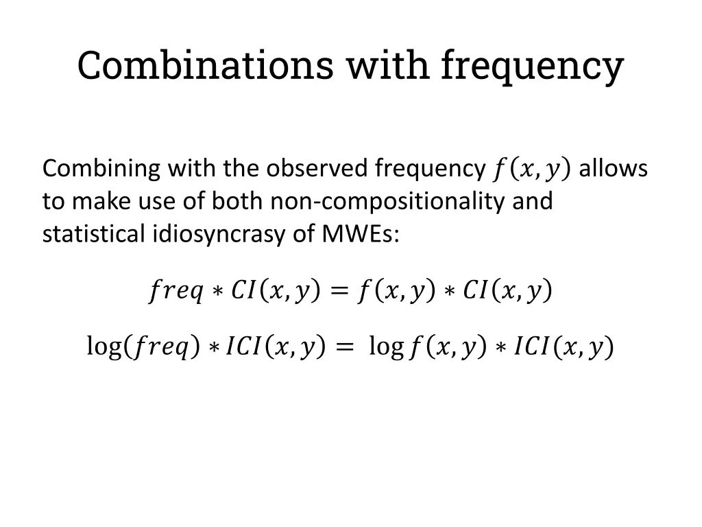 combinations with frequency