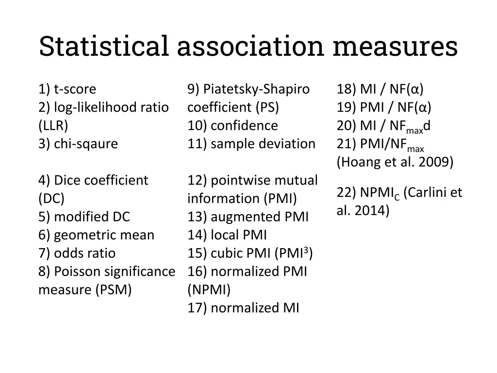 statistical association measures