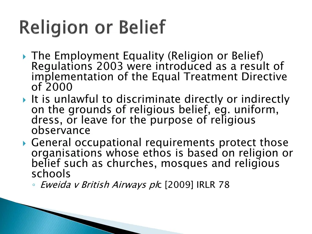 the employment equality religion or belief