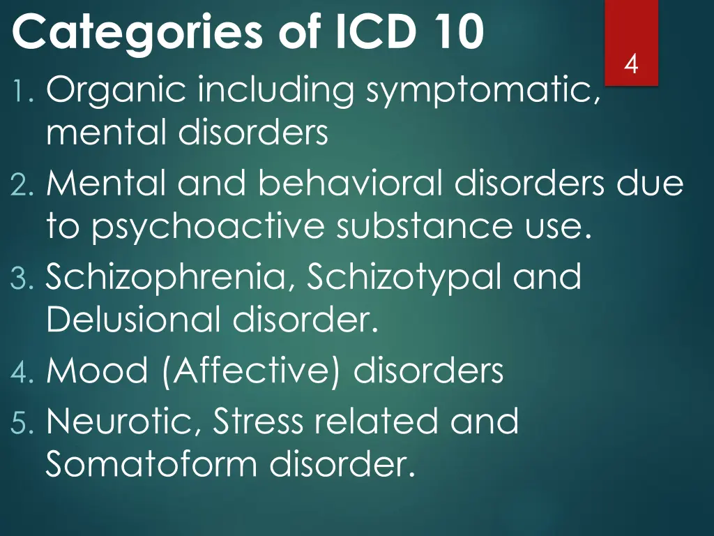 categories of icd 10 1 organic including