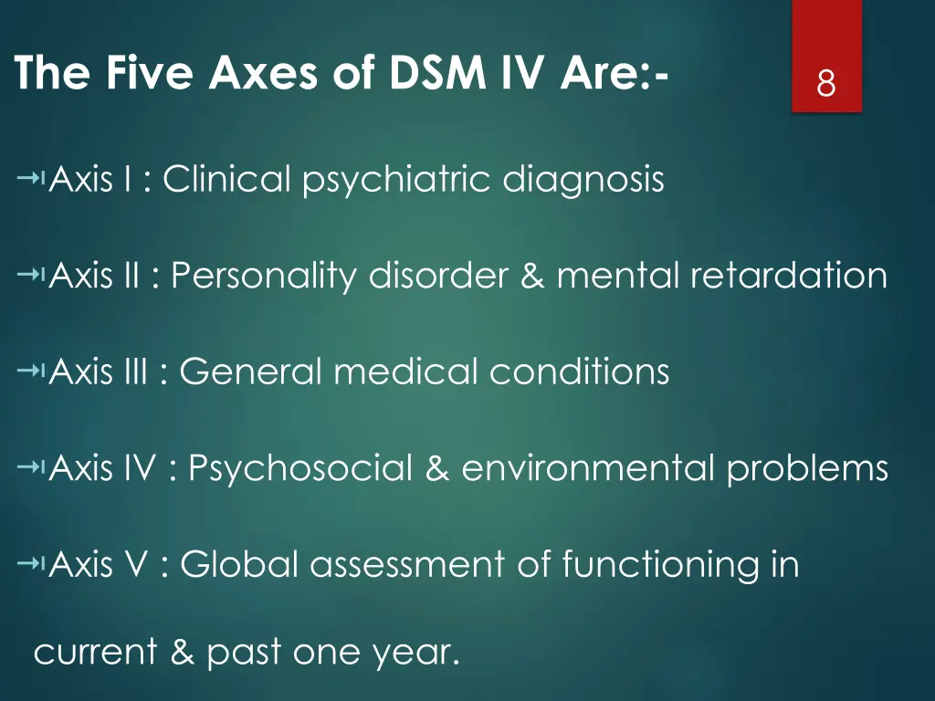 the five axes of dsm iv are