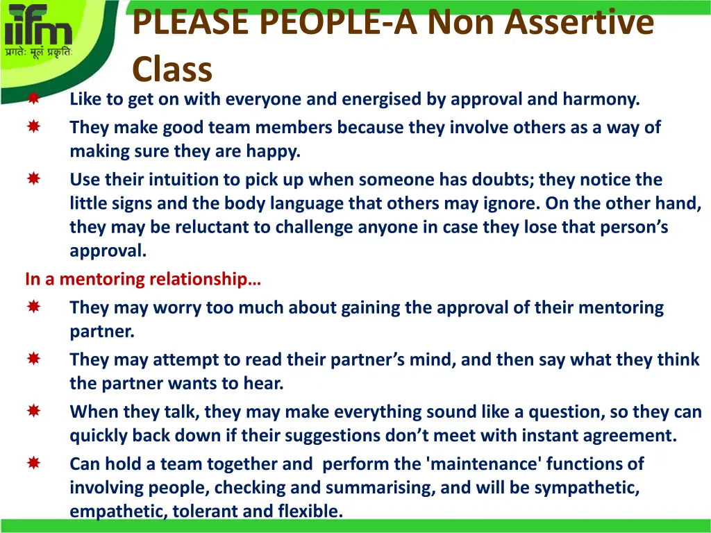 please people a non assertive class like