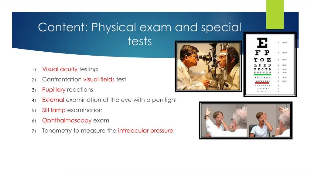 content physical exam and special tests