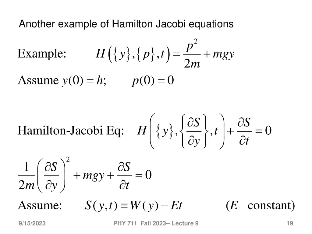 another example of hamilton jacobi equations