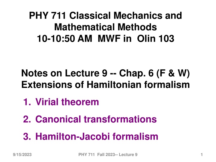 phy 711 classical mechanics and mathematical