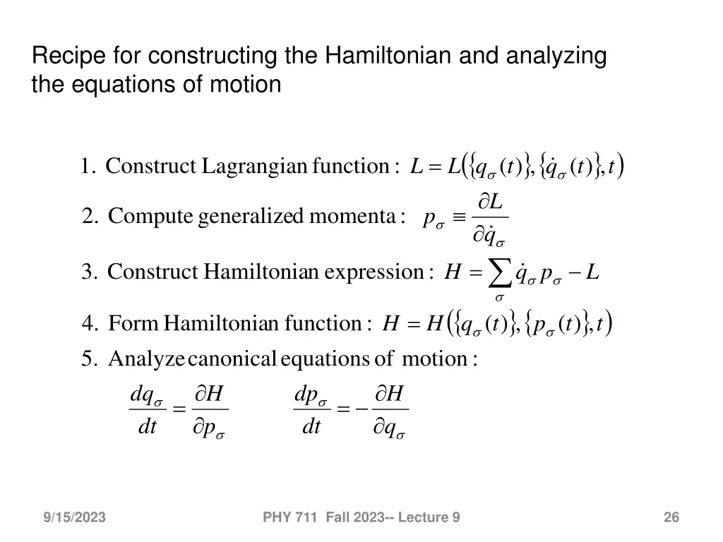 recipe for constructing the hamiltonian