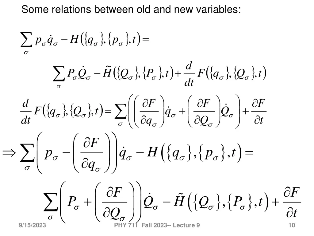 some relations between old and new variables