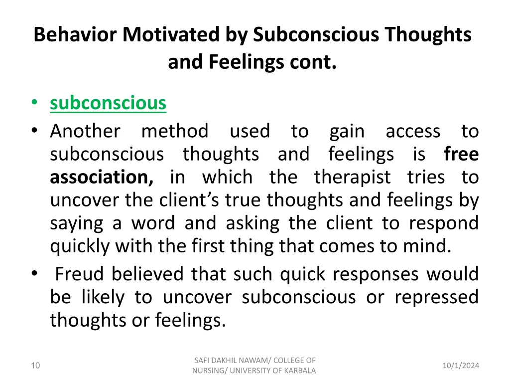 behavior motivated by subconscious thoughts 1