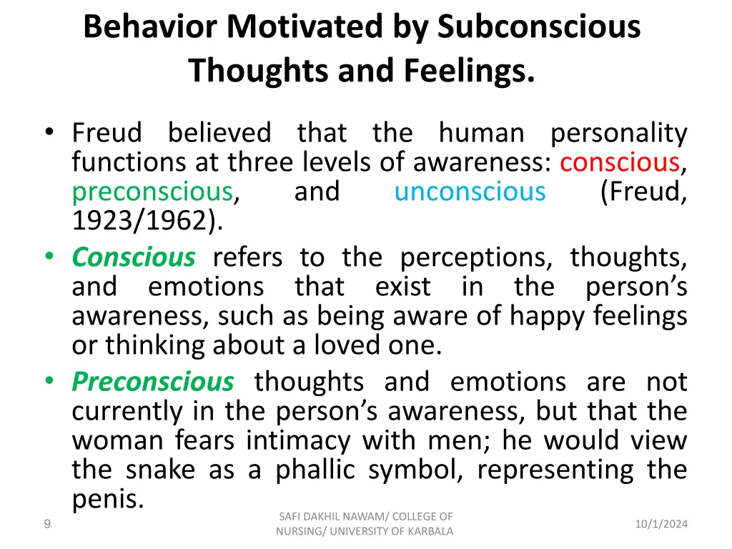 behavior motivated by subconscious thoughts