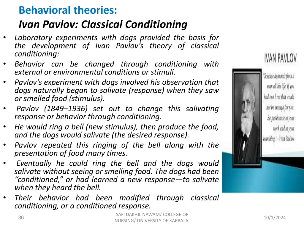 behavioral theories ivan pavlov classical