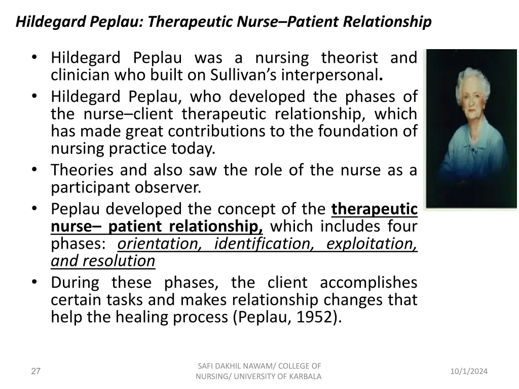 hildegard peplau therapeutic nurse patient