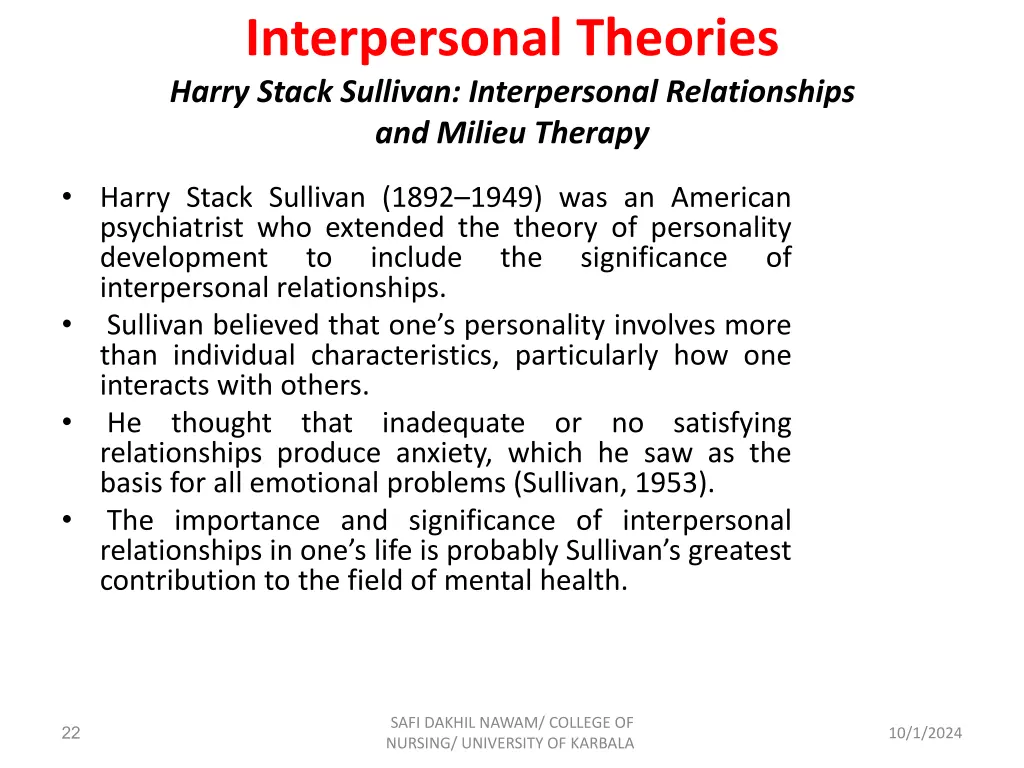 interpersonal theories harry stack sullivan