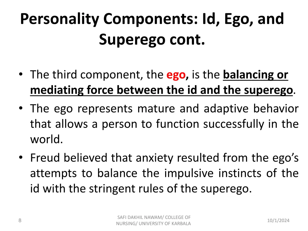 personality components id ego and superego cont 1