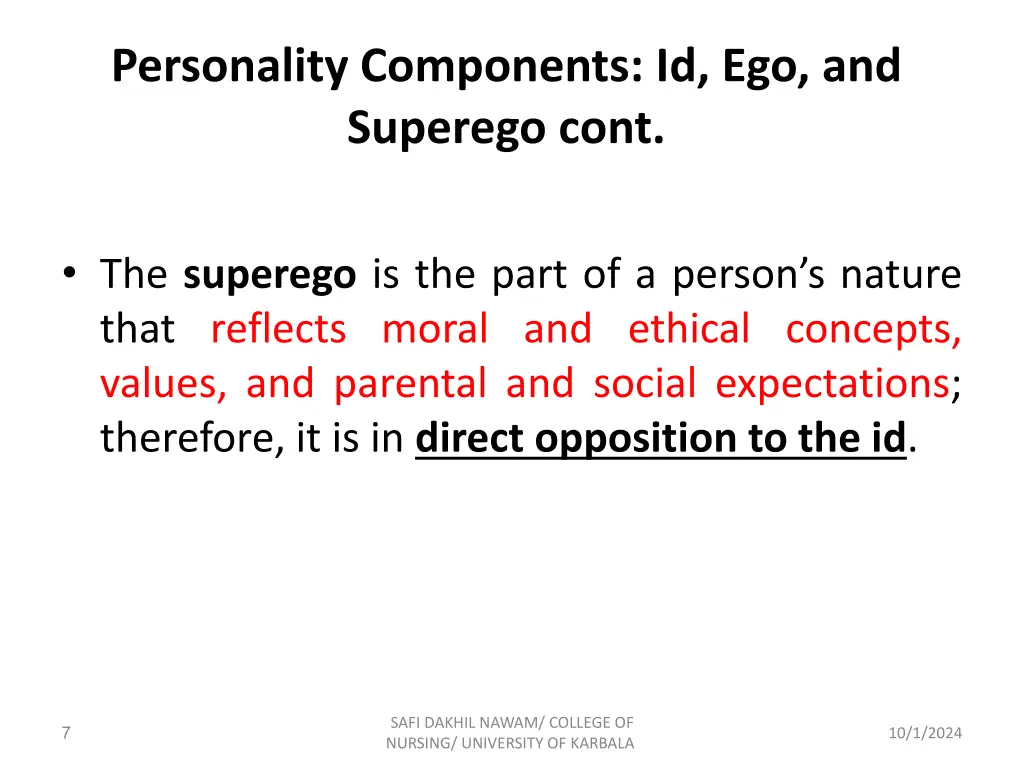 personality components id ego and superego cont