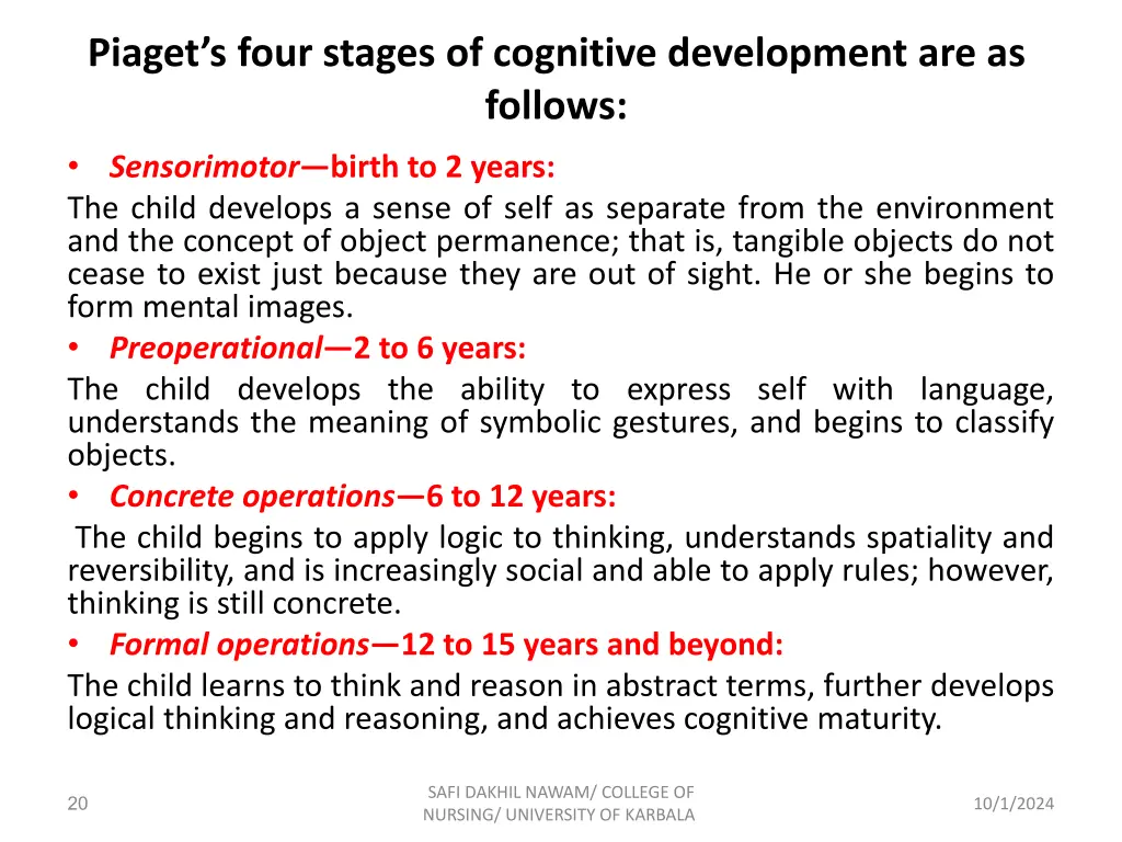 piaget s four stages of cognitive development