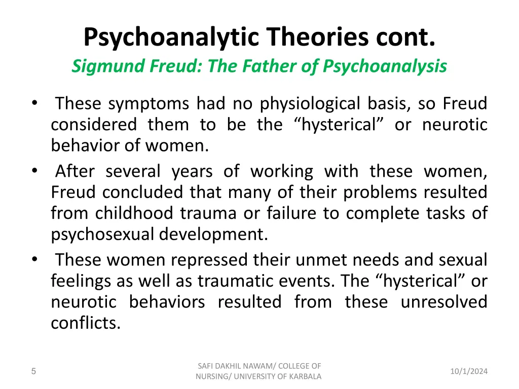 psychoanalytic theories cont sigmund freud