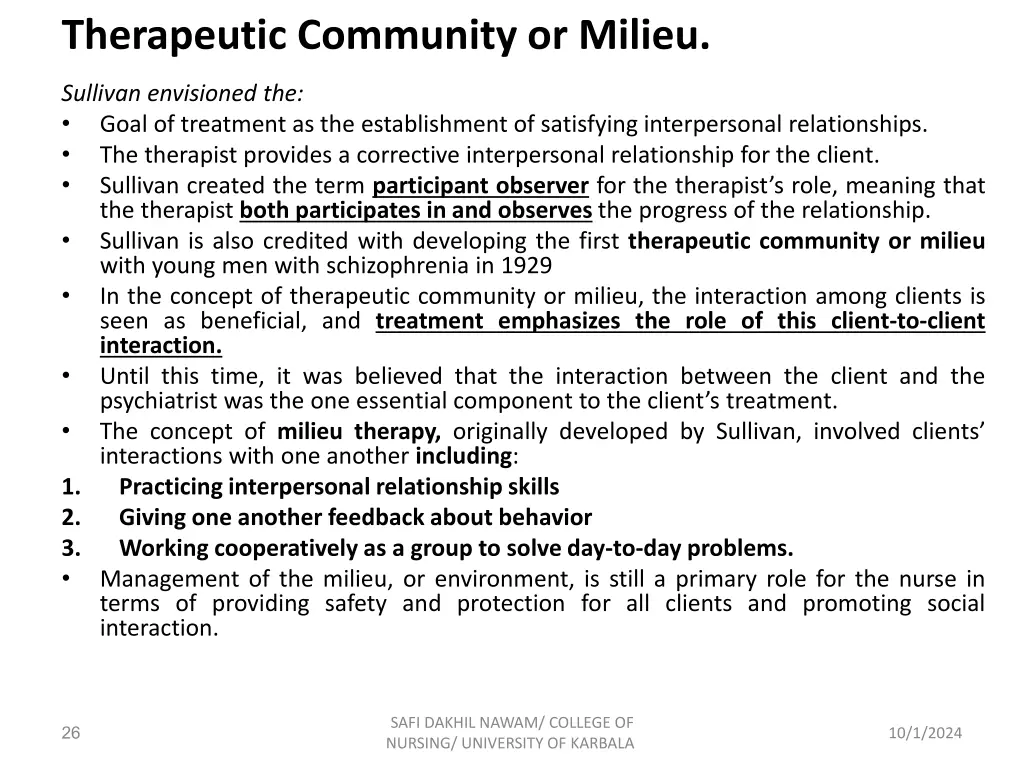 therapeutic community or milieu